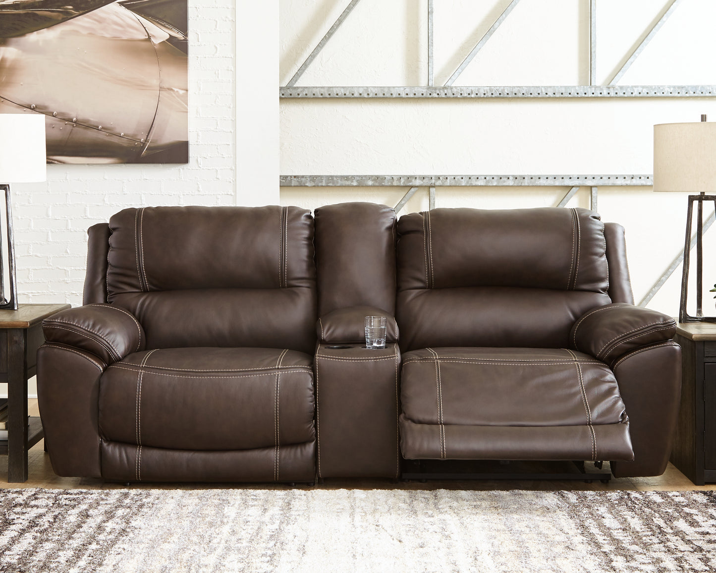 Ocala Furniture Outlet - Ashley Furniture - Dunleith Sectional - 3-Piece Power Reclining Loveseat with Console / Chocolate - U71604S4