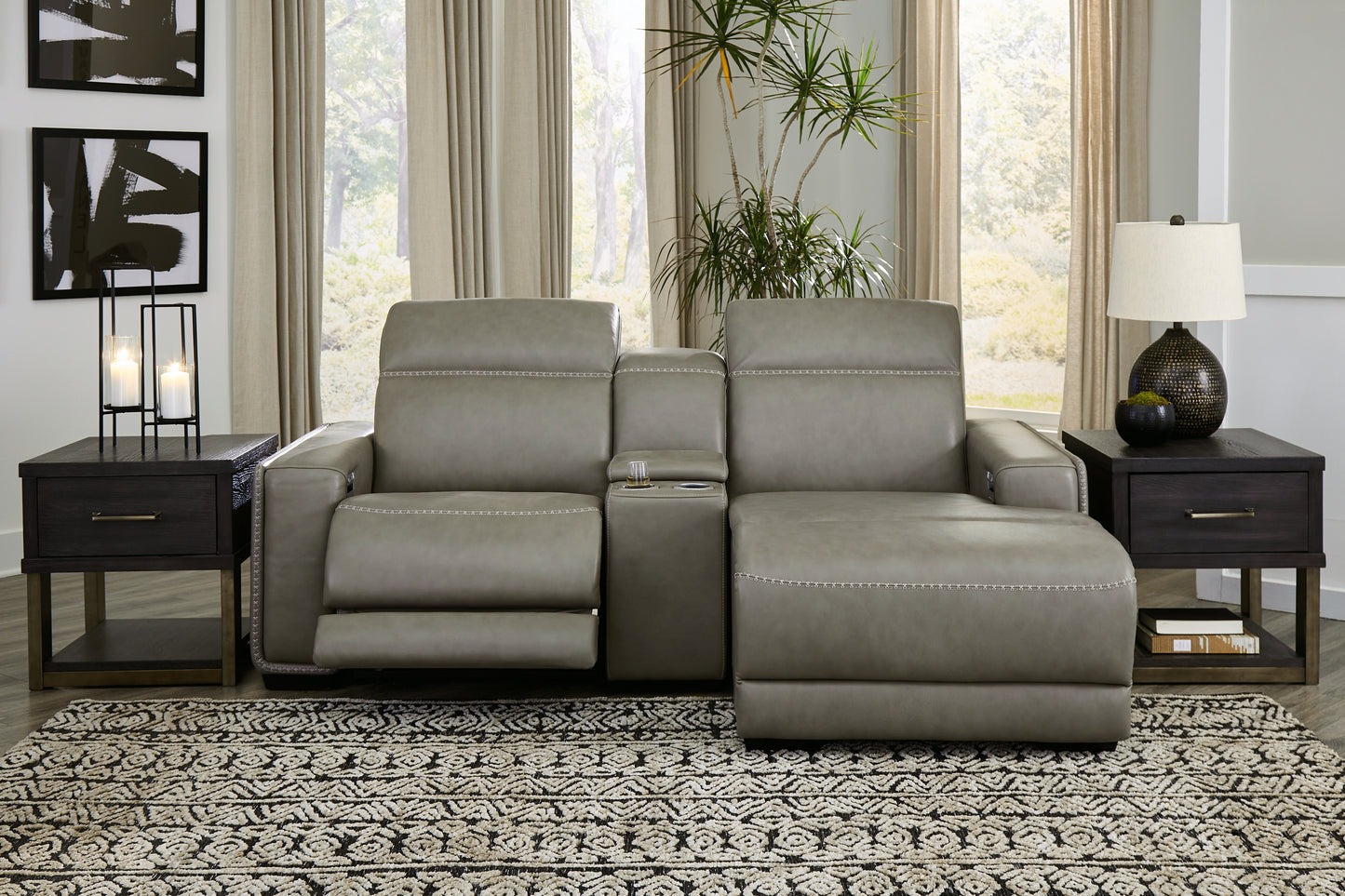 Ocala Furniture Outlet - Ashley Furniture - Correze Sectional - 3-Piece Power Reclining Sectional with Chaise / Gray - U94202S11