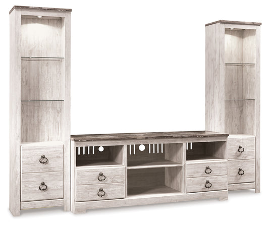 Ocala Furniture Outlet - Ashley Furniture - Willowton 3-Piece Entertainment Center - 3-Piece Entertainment Center / Whitewash - W267W16