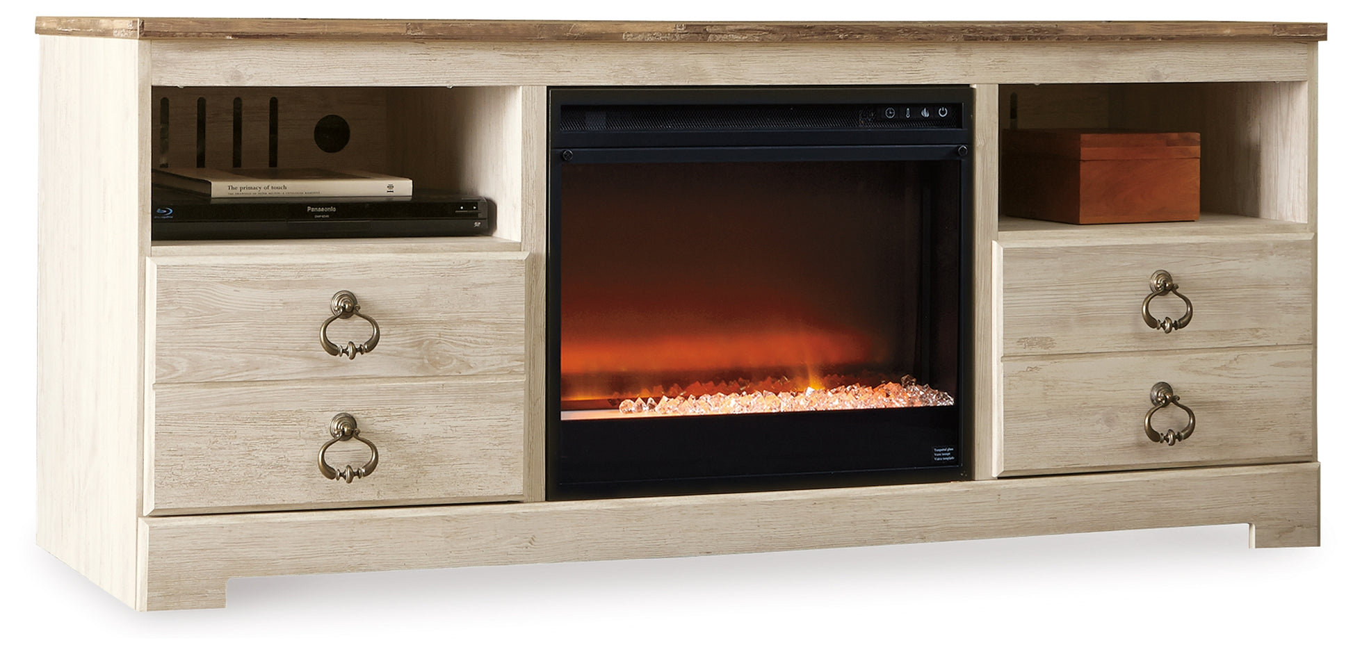 Ocala Furniture Outlet - Ashley Furniture - Willowton 64" TV Stand with Electric Fireplace - 64" TV Stand with Electric Fireplace / Whitewash - W267W10