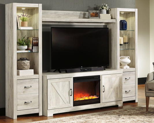 Ocala Furniture Outlet - Ashley Furniture - Bellaby 4-Piece Entertainment Center with Fireplace - 4-Piece Entertainment Center with Fireplace / Whitewash - W331W5