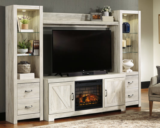 Ocala Furniture Outlet - Ashley Furniture - Bellaby 4-Piece Entertainment Center with Electric Fireplace - 4-Piece Entertainment Center with Electric Fireplace / Whitewash - W331W8