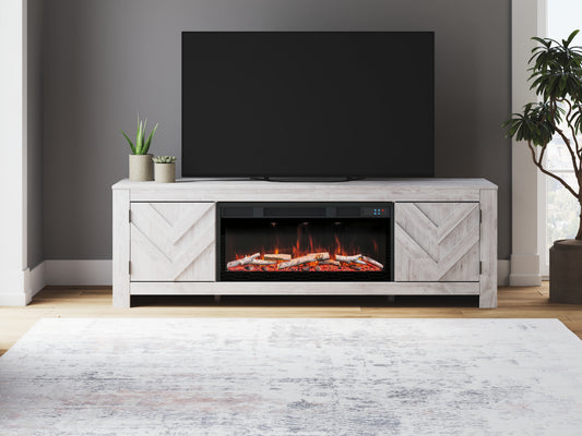 Ocala Furniture Outlet - Ashley Furniture - Cayboni 71" TV Stand with Electric Fireplace - 71" TV Stand with Electric Fireplace / Whitewash - W3788W1