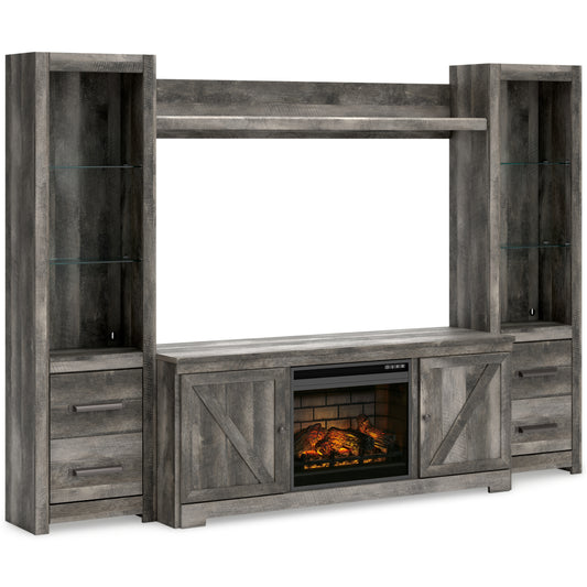 Ocala Furniture Outlet - Ashley Furniture - Wynnlow 4-Piece Entertainment Center with Electric Fireplace - 4-Piece Entertainment Center with Electric Fireplace / Gray - W440W8
