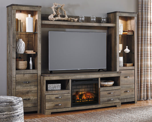 Ocala Furniture Outlet - Ashley Furniture - Trinell 4-Piece Entertainment Center with Electric Fireplace - 4-Piece Entertainment Center with Electric Fireplace / Brown - W446W8