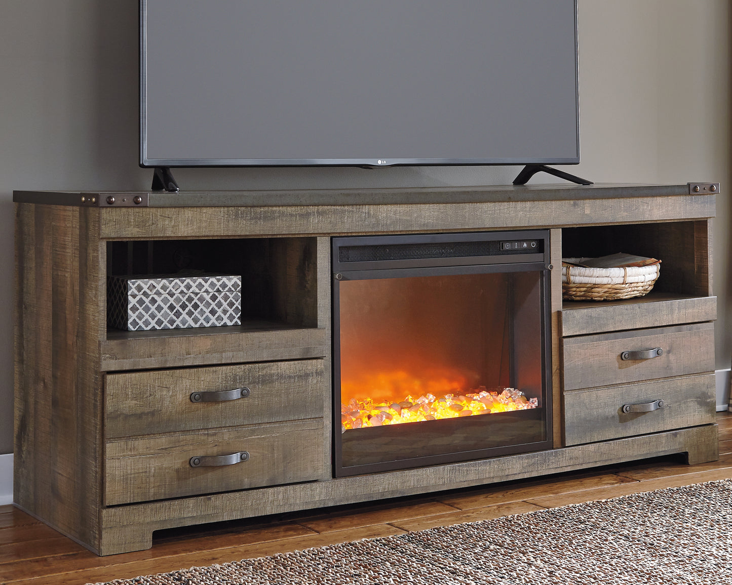 Ocala Furniture Outlet - Ashley Furniture - Trinell 63" TV Stand with Electric Fireplace - 63" TV Stand with Electric Fireplace / Brown - W446W5