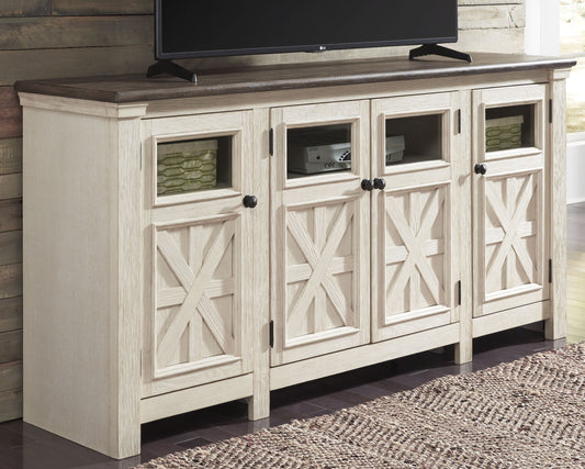 Ocala Furniture Outlet - Ashley Furniture - Bolanburg 74" TV Stand - 74" / White/Weathered Gray - W647-60