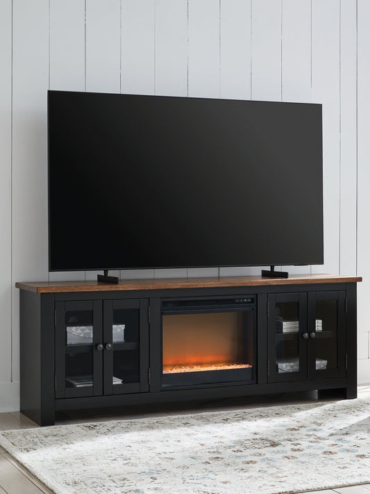 Ocala Furniture Outlet - Ashley Furniture - Wildenauer 76" TV Stand with Electric Fireplace - 76" TV Stand with Electric Fireplace / Brown/Black - W664W2