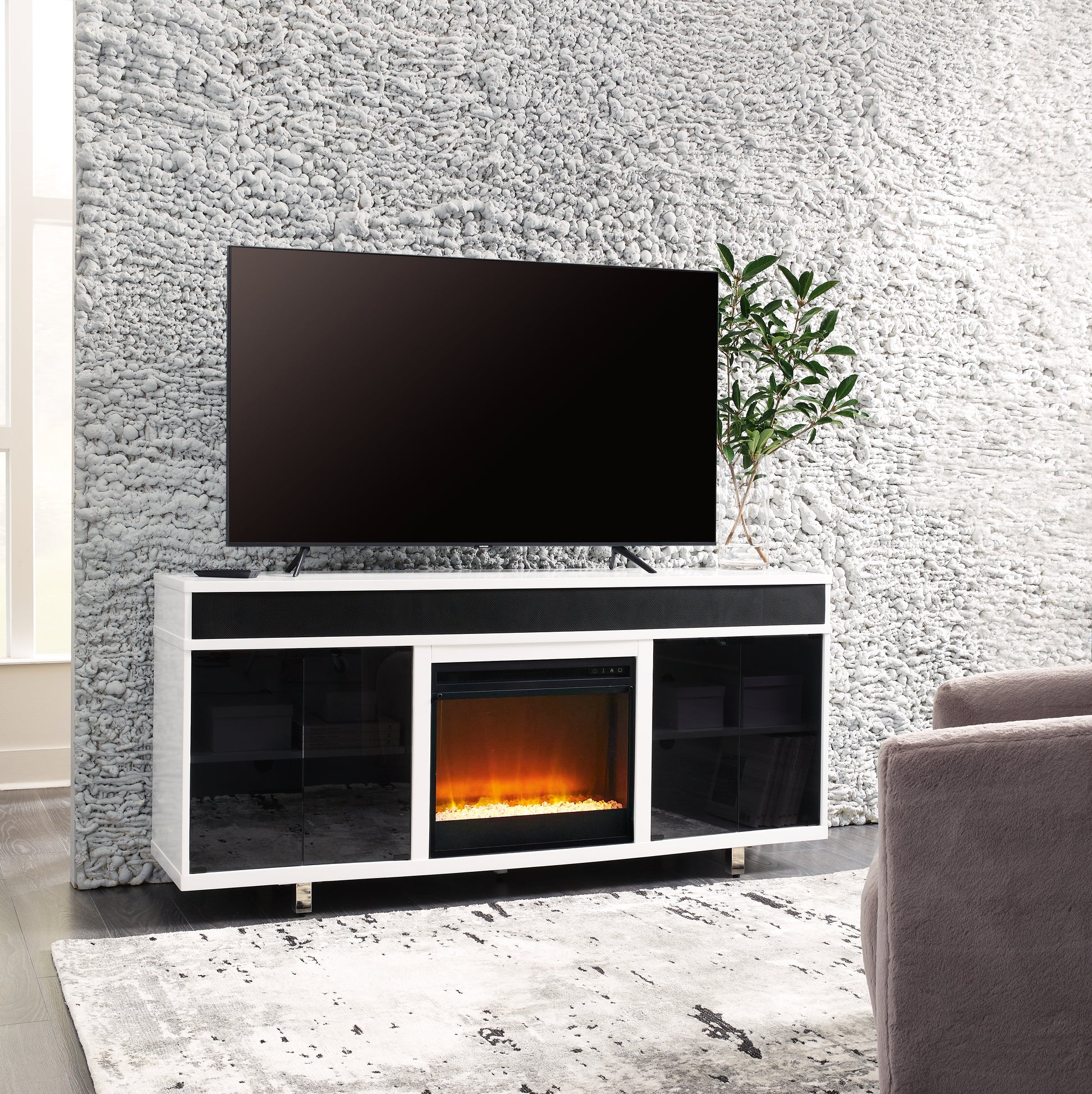 Ocala Furniture Outlet - Ashley Furniture - Gardoni 72" TV Stand with Electric Fireplace - 72" TV Stand with Electric Fireplace / White/Black - W756W1