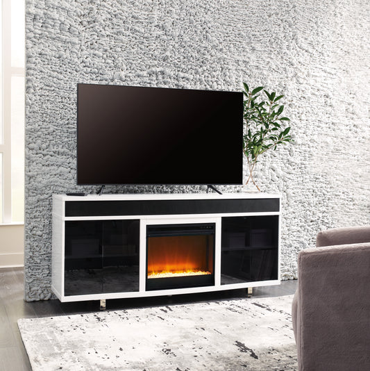 Ocala Furniture Outlet - Ashley Furniture - Gardoni 72" TV Stand with Electric Fireplace - 72" TV Stand with Electric Fireplace / White/Black - W756W1