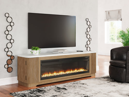 Ocala Furniture Outlet - Ashley Furniture - Camdill 80" TV Stand with Electric Fireplace - 80" TV Stand with Electric Fireplace / Light Brown - W808W1