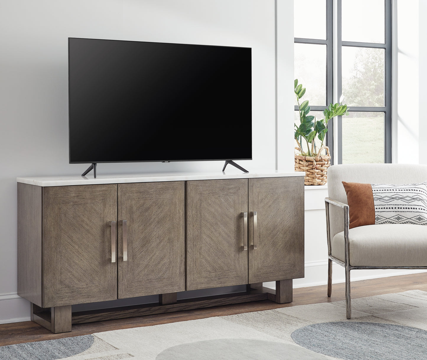 Ocala Furniture Outlet - Ashley Furniture - Loyaska 68" TV Stand - 68" / Grayish Brown/White - W854-68