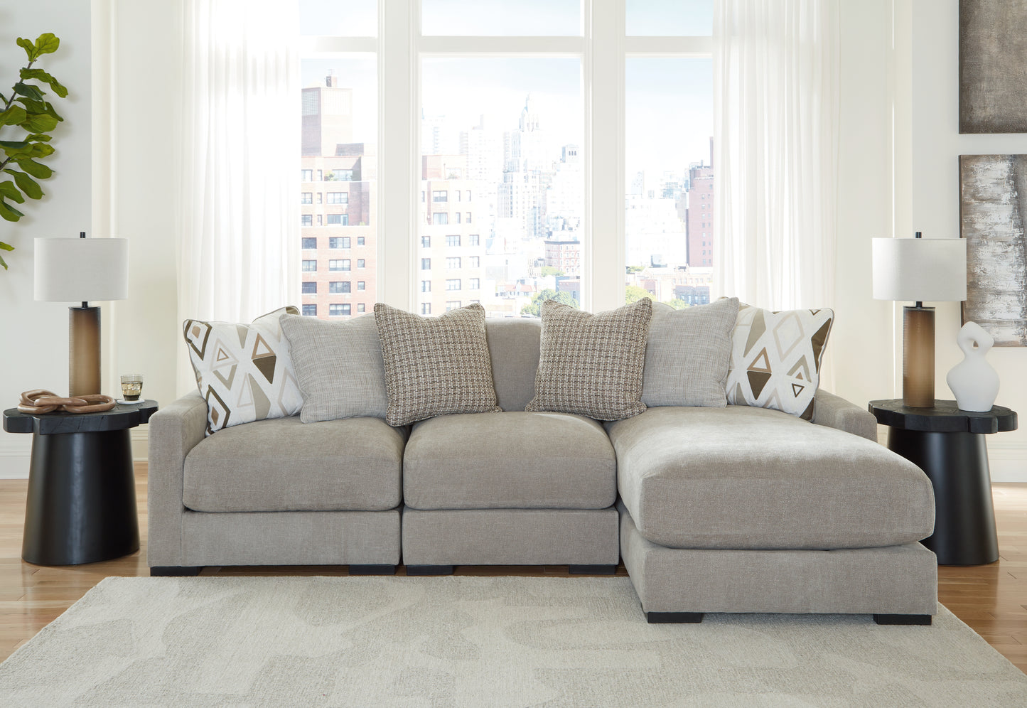 Ocala Furniture Outlet - Ashley Furniture - Aslan Court Sectional - RAF 3-Piece Sofa Sectional with Chaise / Flax - 20305S4