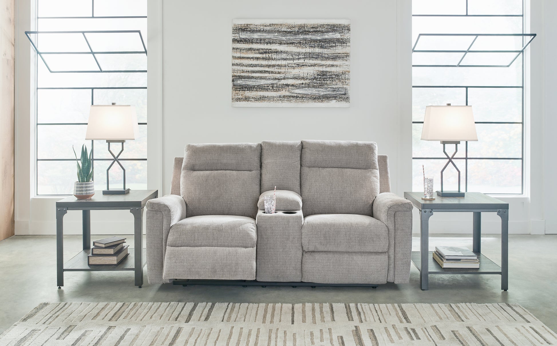 Ocala Furniture Outlet - Ashley Furniture - Barnsana Living Room - DBL REC PWR Loveseat w/Console / Ash - 3320196