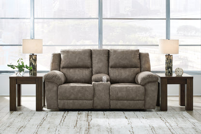 Ocala Furniture Outlet - Ashley Furniture - Laresview Living Room - DBL Rec Loveseat w/Console / Fossil - 3720394