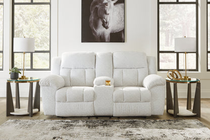 Ocala Furniture Outlet - Ashley Furniture - Frohn Living Room - DBL Rec Loveseat w/Console / Snow - 3740594
