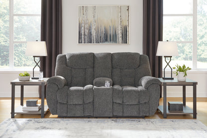 Ocala Furniture Outlet - Ashley Furniture - Foreside Living Room - DBL Rec Loveseat w/Console / Charcoal - 3810494
