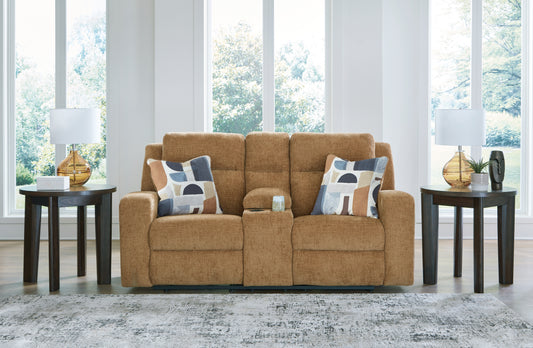Ocala Furniture Outlet - Ashley Furniture - Kanlow Living Room - DBL Rec Loveseat w/Console / Honey - 3860594