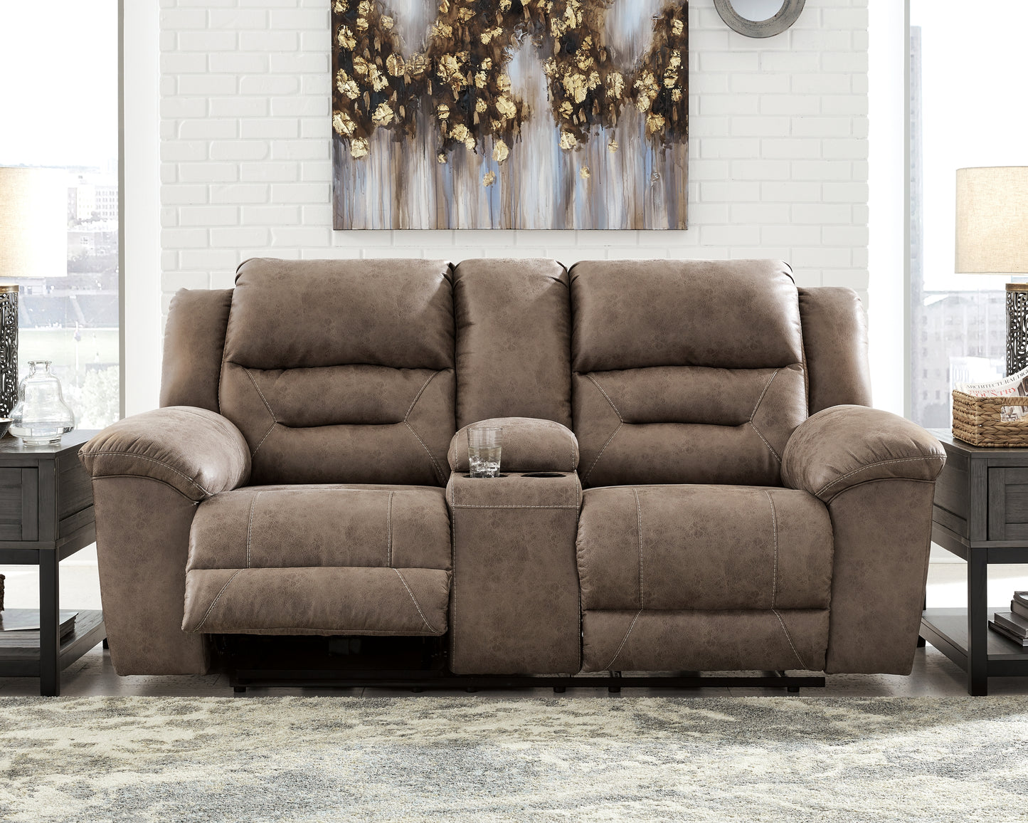 Ocala Furniture Outlet - Ashley Furniture - Stoneland Living Room - DBL REC PWR Loveseat w/Console / Fossil - 3990596