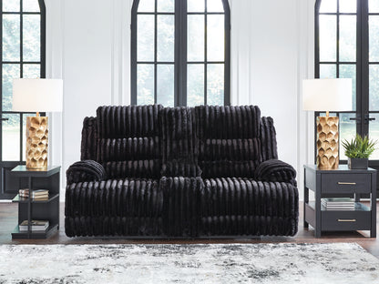 Ocala Furniture Outlet - Ashley Furniture - Rhine Falls Living Room - DBL REC PWR Loveseat w/Console / Onyx - PC4280596