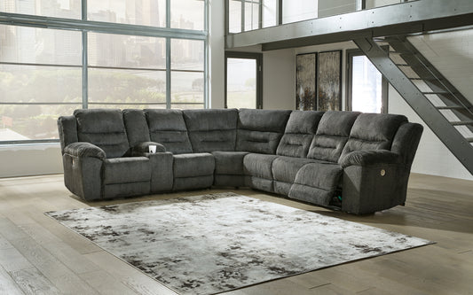 Ocala Furniture Outlet - Ashley Furniture - Nettington Sectional - 3-Piece Power Reclining Sectional / Smoke - 44101S1