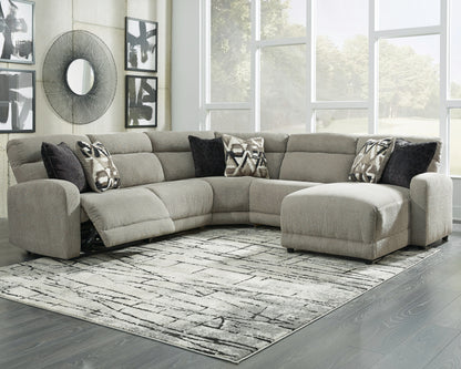 Ocala Furniture Outlet - Ashley Furniture - Colleyville Sectional - 5-Piece Power Reclining Sectional with Chaise / Stone - 54405S14