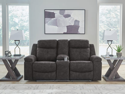 Ocala Furniture Outlet - Ashley Furniture - Brysonview Living Room - DBL Rec Loveseat w/Console / Charcoal - 6360594