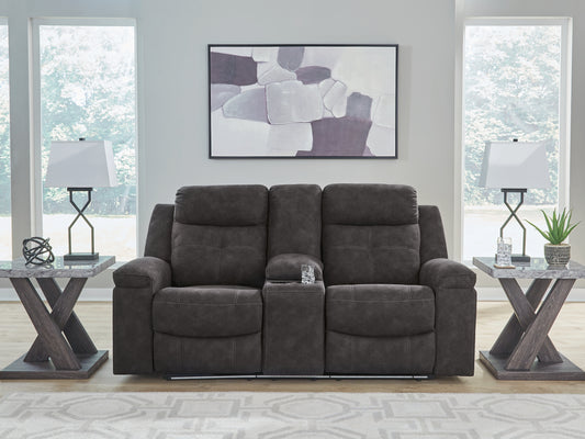 Ocala Furniture Outlet - Ashley Furniture - Brysonview Living Room - DBL Rec Loveseat w/Console / Charcoal - 6360594