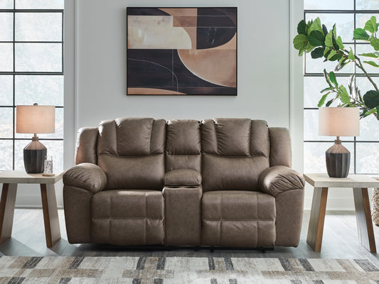 Ocala Furniture Outlet - Ashley Furniture - Lowilla Living Room - DBL Rec Loveseat w/Console / Driftwood - PC6450694