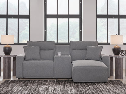 Ocala Furniture Outlet - Ashley Furniture - ModMax II Sectional - 3-Piece Power Reclining Sectional with Chaise and Console / Salt and Pepper - 65906S4