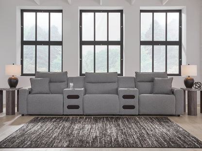 Ocala Furniture Outlet - Ashley Furniture - ModMax II Sectional - 5-Piece Power Reclining Sectional with Audio Consoles / Salt and Pepper - 65906S13