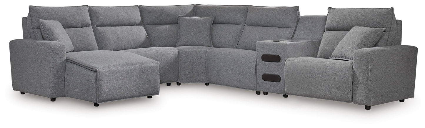 Ocala Furniture Outlet - Ashley Furniture - ModMax II Sectional - 6-Piece Reclining Sectional with Chaise and Audio Console / Salt and Pepper - 65906S29