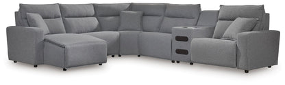 Ocala Furniture Outlet - Ashley Furniture - ModMax II Sectional - 6-Piece Reclining Sectional with Chaise and Audio Console / Salt and Pepper - 65906S29