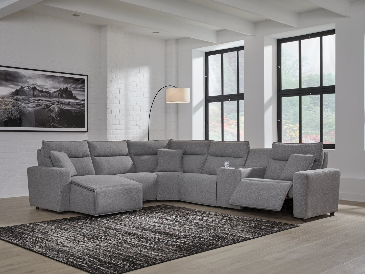 Ocala Furniture Outlet - Ashley Furniture - ModMax II Sectional - 6-Piece Power Reclining Sectional with Chaise and Console / Salt and Pepper - 65906S19