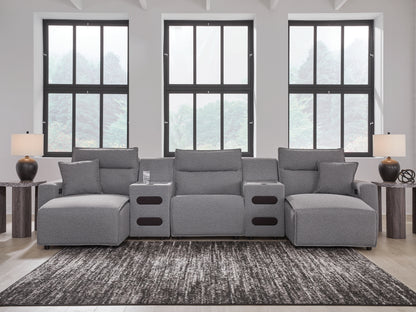 Ocala Furniture Outlet - Ashley Furniture - ModMax II Sectional - 5-Piece Power Reclining Sectional with Chaise and Audio Consoles / Salt and Pepper - 65906S15