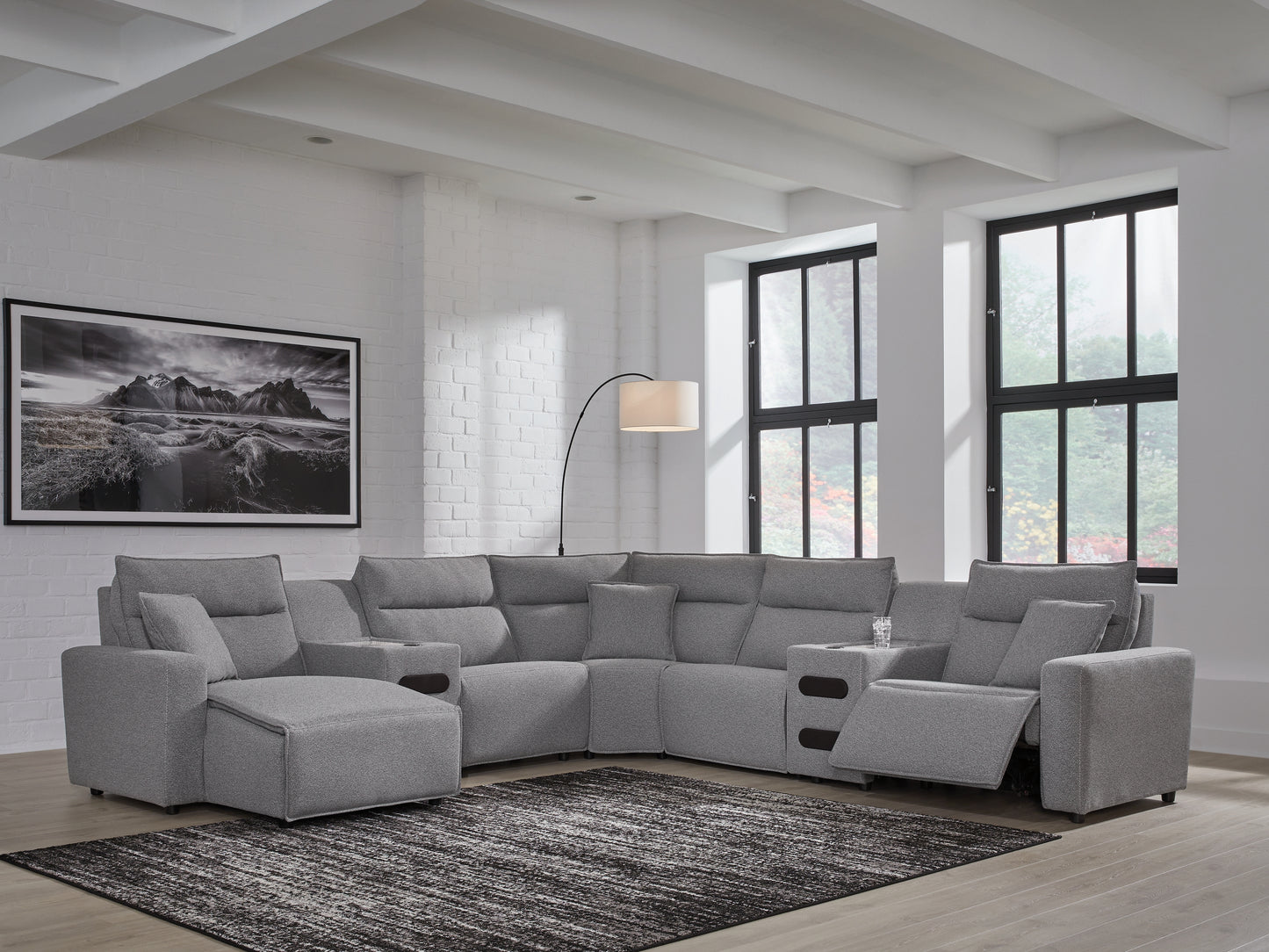 Ocala Furniture Outlet - Ashley Furniture - ModMax II Sectional - 7-Piece Power Reclining Sectional with Chaise and Audio Consoles / Salt and Pepper - 65906S20