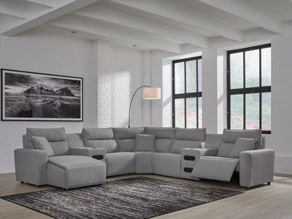 Ocala Furniture Outlet - Ashley Furniture - ModMax II Sectional - 7-Piece Power Reclining Sectional with Chaise and Audio Consoles / Salt and Pepper - 65906S20