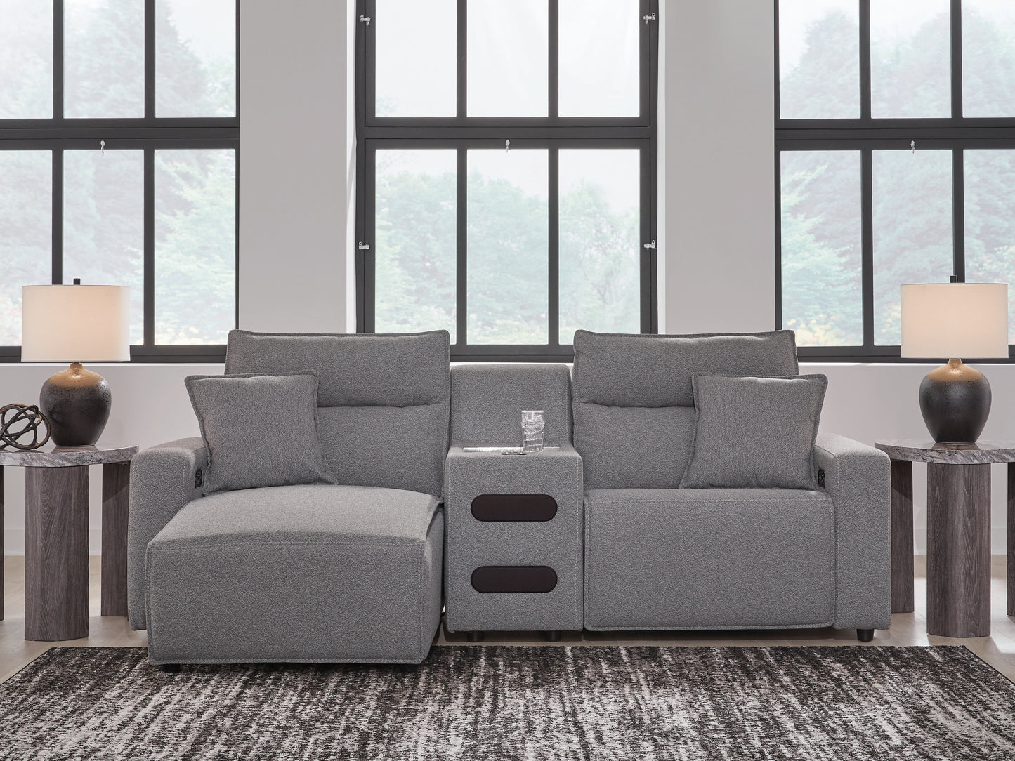 Ocala Furniture Outlet - Ashley Furniture - ModMax II Sectional - 3-Piece Power Reclining Sectional with Chaise and Audio Console / Salt and Pepper - 65906S18