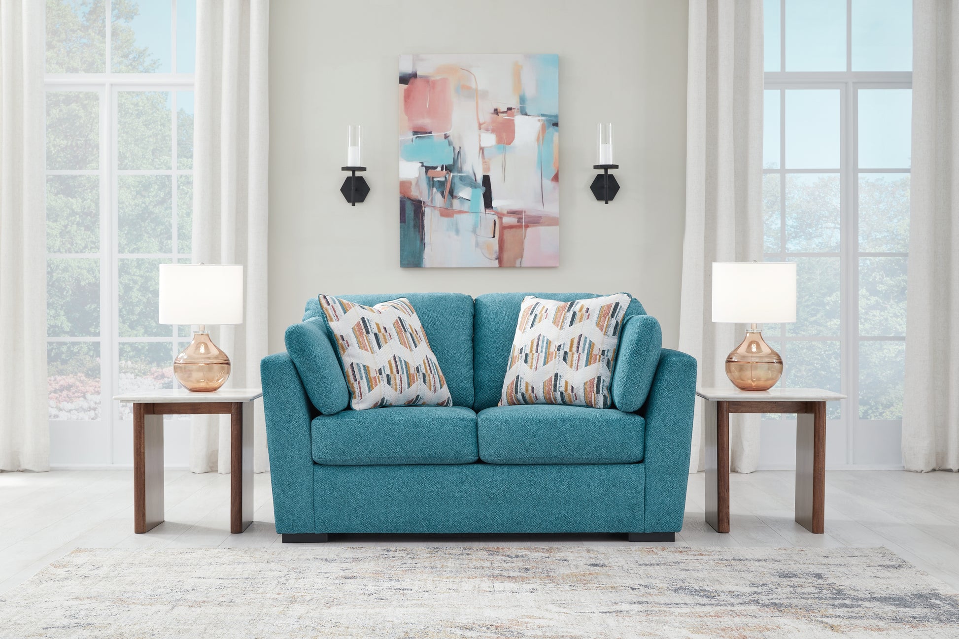 Ocala Furniture Outlet - Ashley Furniture - Keerwick Living Room - Loveseat / Teal - 6750735
