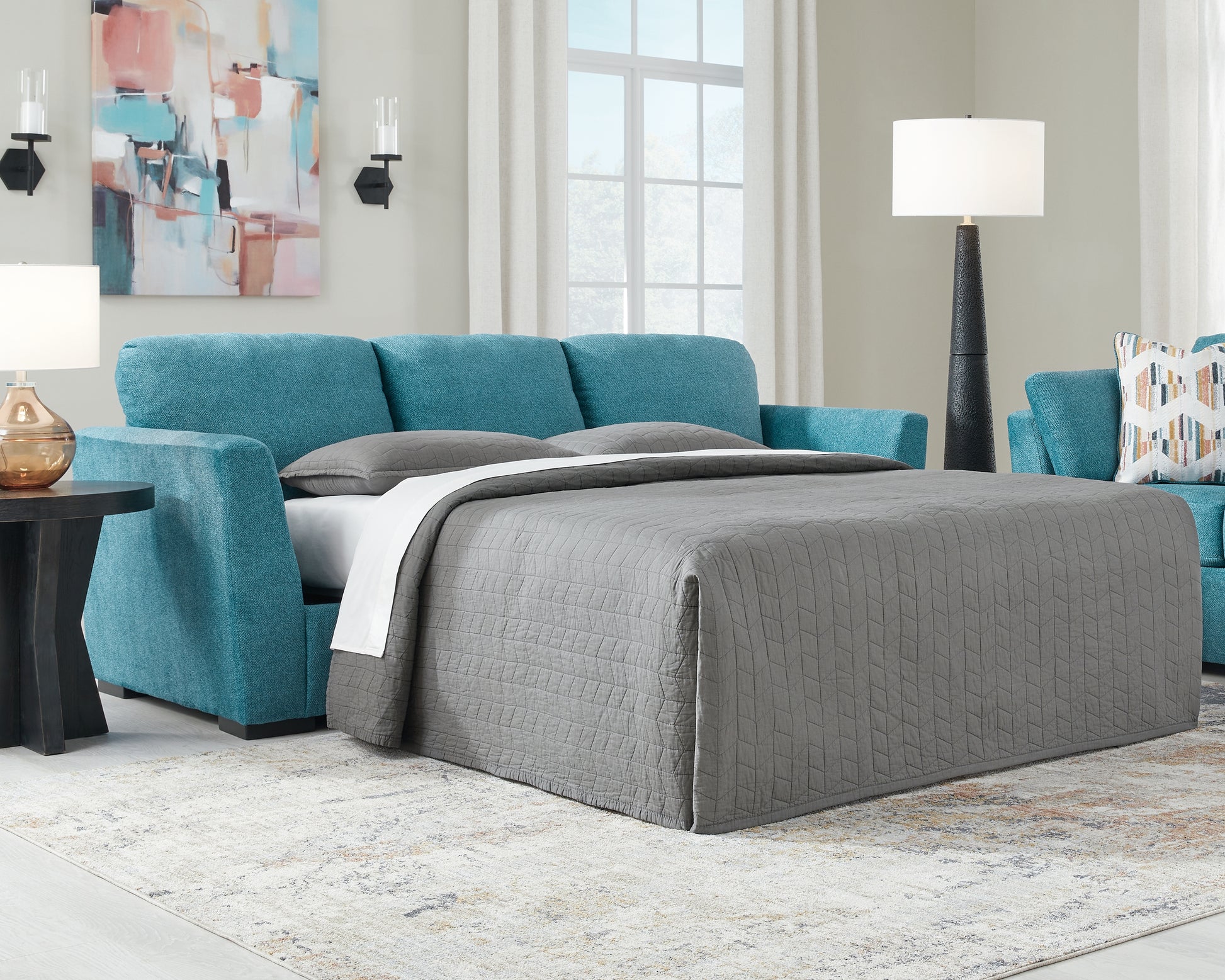Ocala Furniture Outlet - Ashley Furniture - Keerwick Living Room - Queen Sofa Sleeper / Teal - 6750739