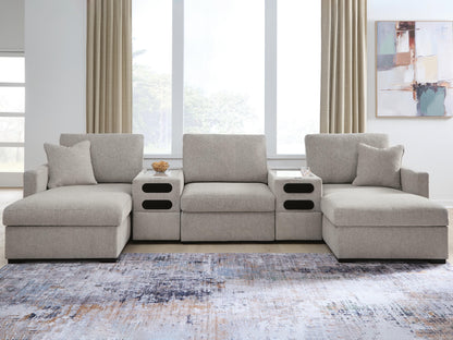Ocala Furniture Outlet - Ashley Furniture - ModMax Luxe Sectional - RAF 5-Piece Double Chaise Sectional with Audio Consoles / Flint - 68605S43