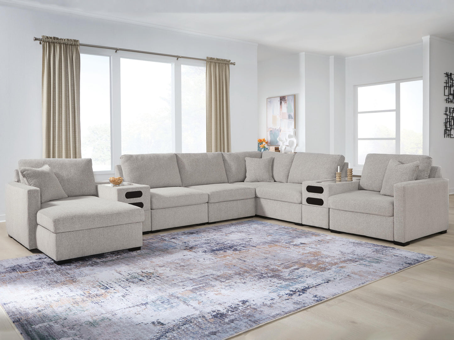 Ocala Furniture Outlet - Ashley Furniture - ModMax Luxe Sectional - RAF 8-Piece Sectional with Chaise and Audio Consoles / Flint - 68605S41