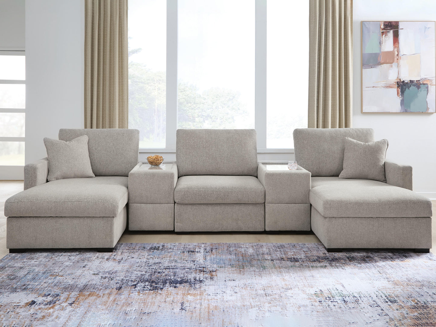 Ocala Furniture Outlet - Ashley Furniture - ModMax Luxe Sectional - RAF 5-Piece Double Chaise Sectional with Storage Consoles / Flint - 68605S38