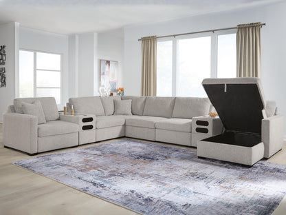 Ocala Furniture Outlet - Ashley Furniture - ModMax Luxe Sectional - RAF 8-Piece Sectional with Storage Chaise and Audio Consoles / Flint - 68605S80