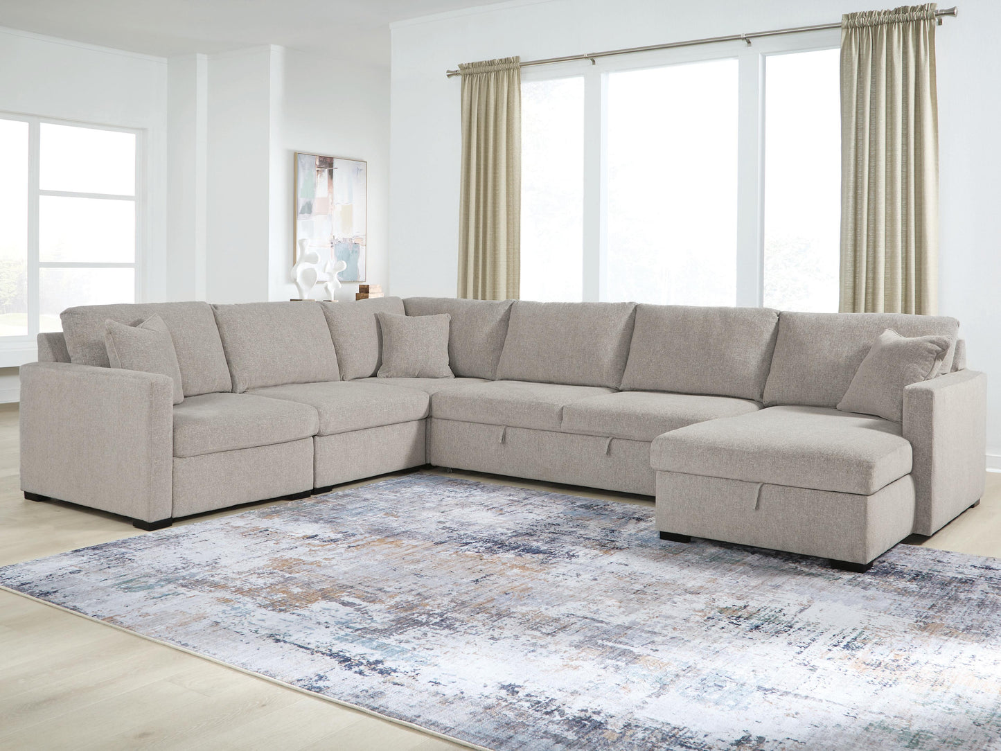 Ocala Furniture Outlet - Ashley Furniture - ModMax Luxe Sectional - RAF 5-Piece Sectional with Storage Chaise and Pop Up Sleeper / Flint - 68605S105