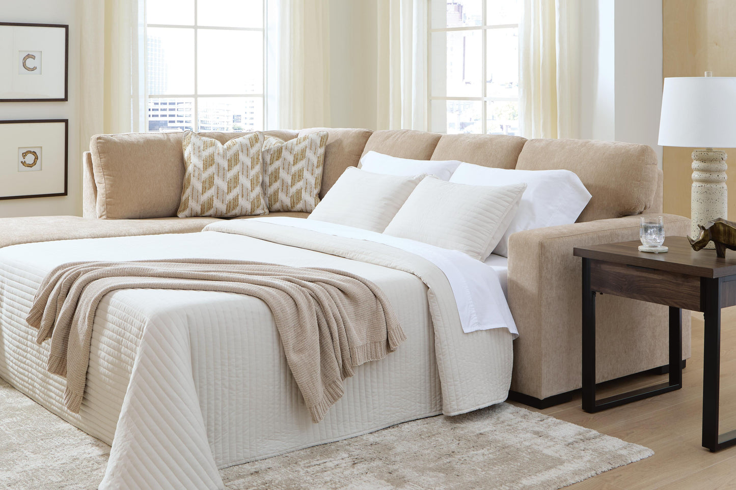 Ocala Furniture Outlet - Ashley Furniture - Bridgepoint Sectional - RAF 2-Piece Sleeper Sectional with Chaise / Almond - PC69507S4