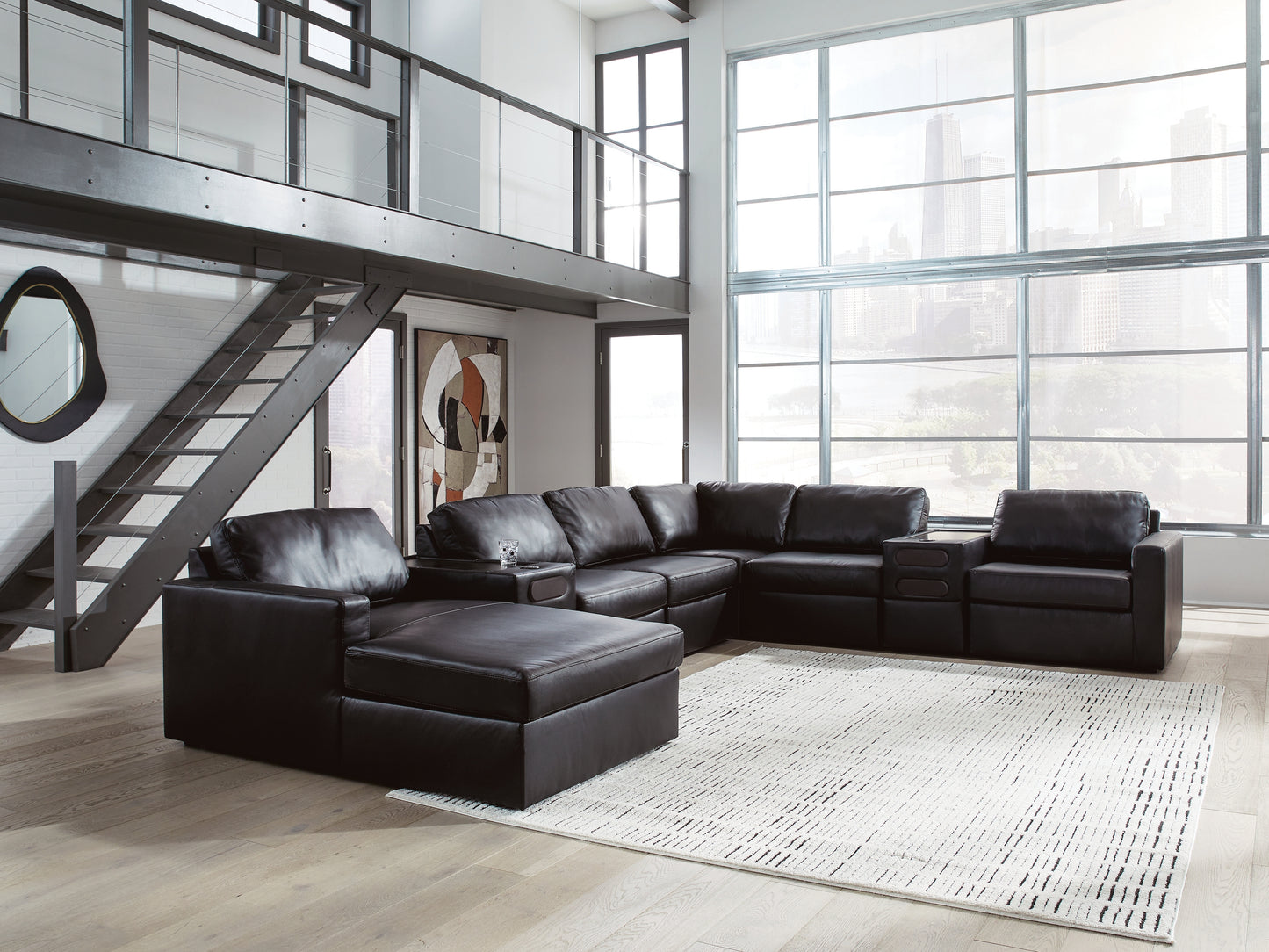 Ocala Furniture Outlet - Ashley Furniture - ModMax II Sectional - RAF 8-Piece Sectional with Chaise and Audio Consoles / Black - 74305S47