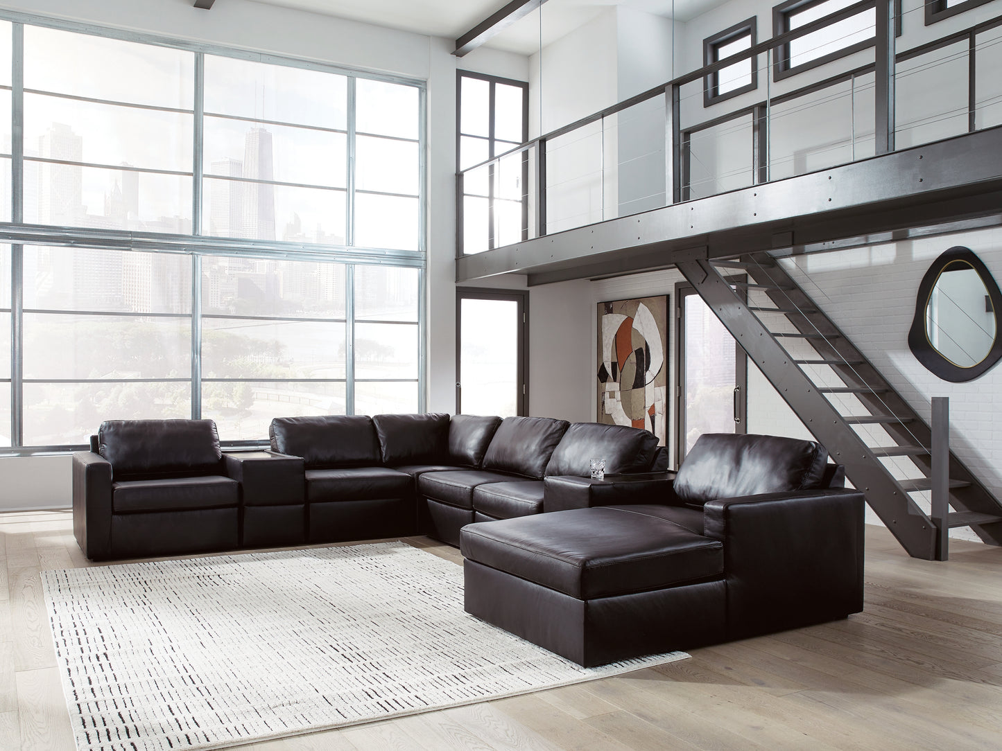 Ocala Furniture Outlet - Ashley Furniture - ModMax II Sectional - RAF 8-Piece Sectional with Chaise and Storage Consoles / Black - 74305S42