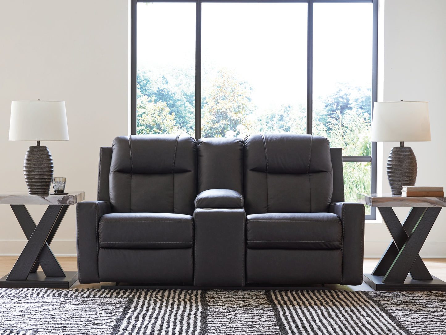 Ocala Furniture Outlet - Ashley Furniture - Mackmenville Living Room - DBL Rec Loveseat w/Console / Carbon - 7471394