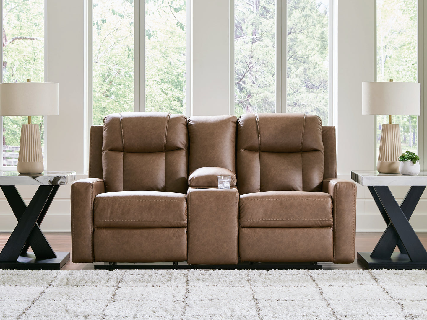 Ocala Furniture Outlet - Ashley Furniture - Mackmenville Living Room - DBL Rec Loveseat w/Console / Caramel - 7471494